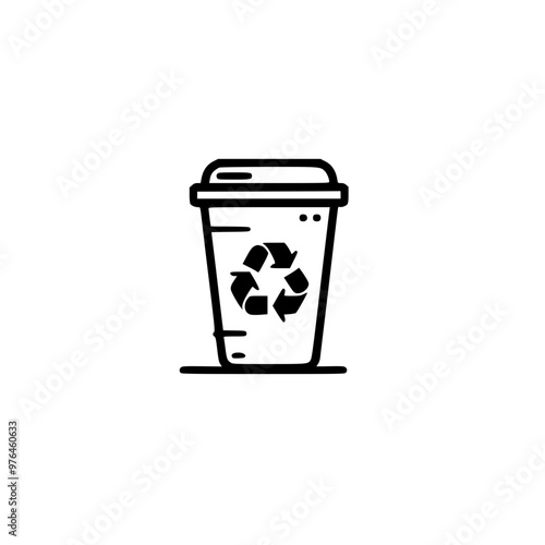 Illustration of a disposable coffee cup with a recycle symbol in the center, emphasizing sustainability.