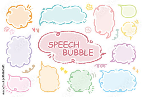 Set of hand-drawn modern style speech bubbles Cute memo with blank to text. Collection of doodle lettering speech box.Colorful dialog frame in flat design for short message.Sticker for chat