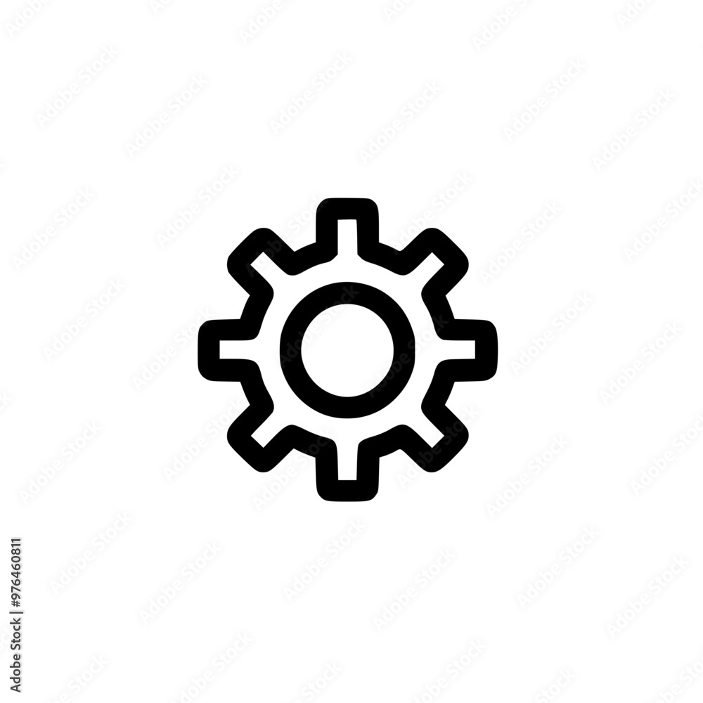 A simple black gear icon on a white background, representing settings or mechanical functions. A simple black gear icon on a white background, representing settings or mechanical functions.