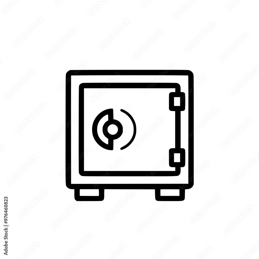 A black and white line drawing of a secure safe with a combination lock. A black and white line drawing of a secure safe with a combination lock.