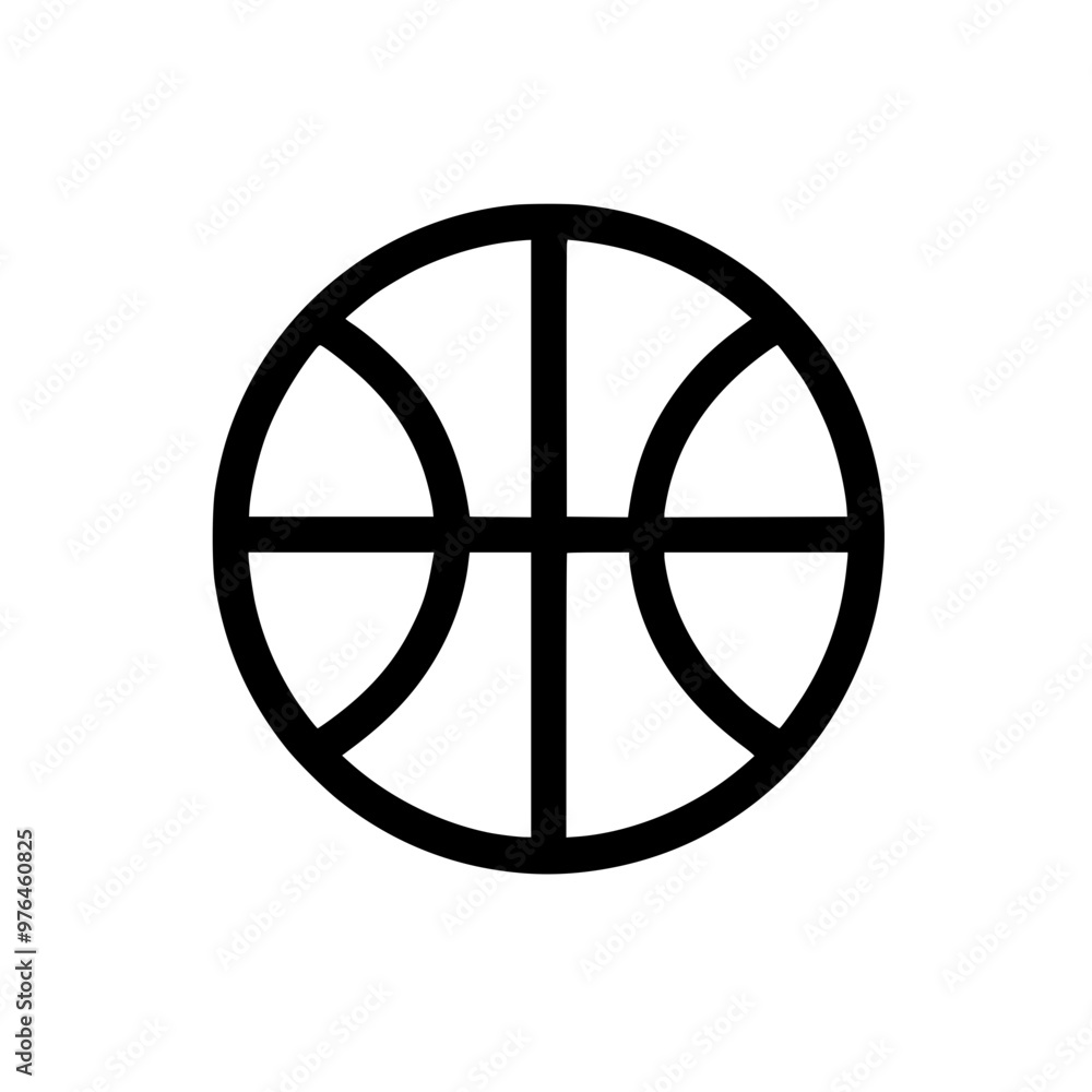 Black and white basketball icon with simple, clean design lines on a white background. Black and white basketball icon with simple, clean design lines on a white background.