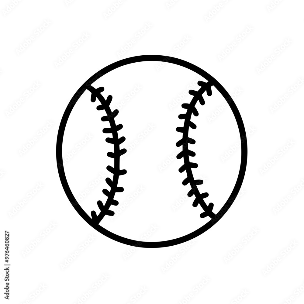 Minimalistic black and white illustration of a baseball with traditional stitching details. Minimalistic black and white illustration of a baseball with traditional stitching details.