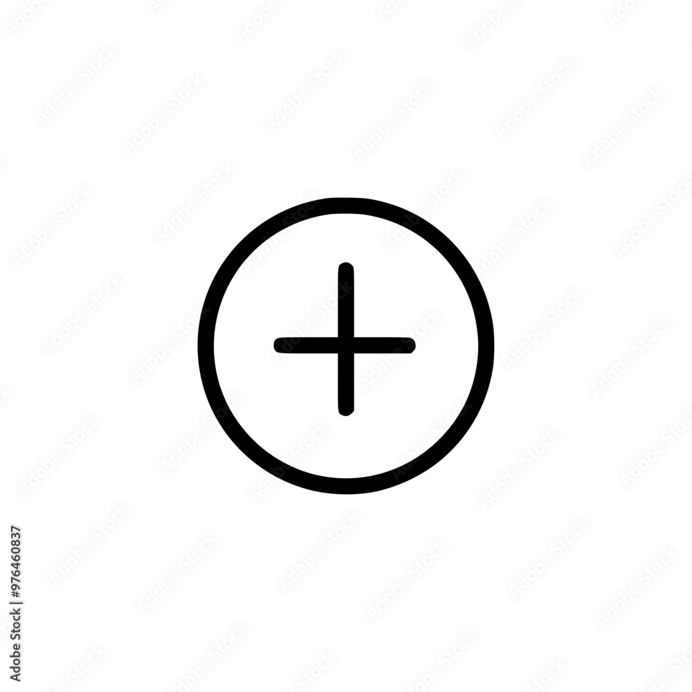Simple black and white plus sign inside a circle, isolated on a white background. Simple black and white plus sign inside a circle, isolated on a white background.