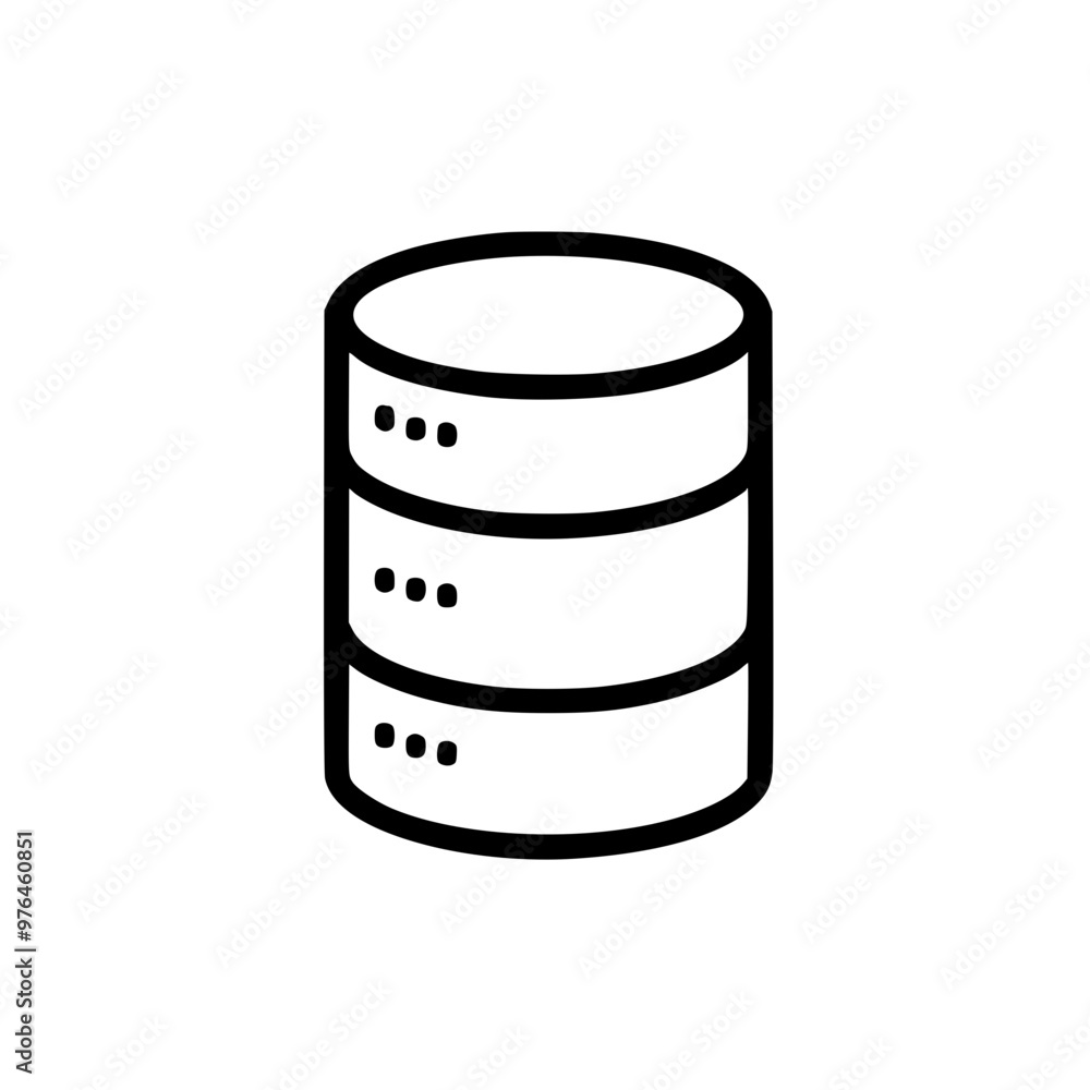 Simple black and white icon of a database server in a cylindrical shape. Simple black and white icon of a database server in a cylindrical shape.
