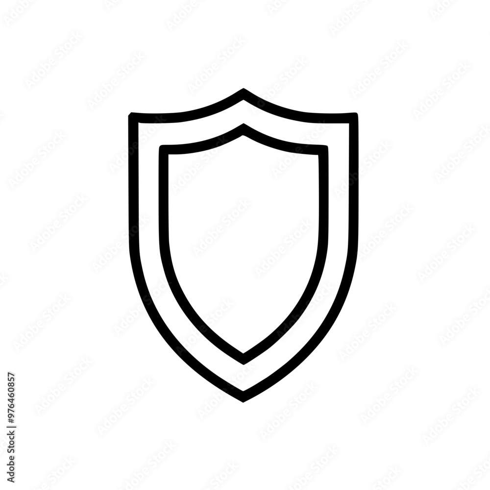 Black and white shield icon representing protection and security. Black and white shield icon representing protection and security.