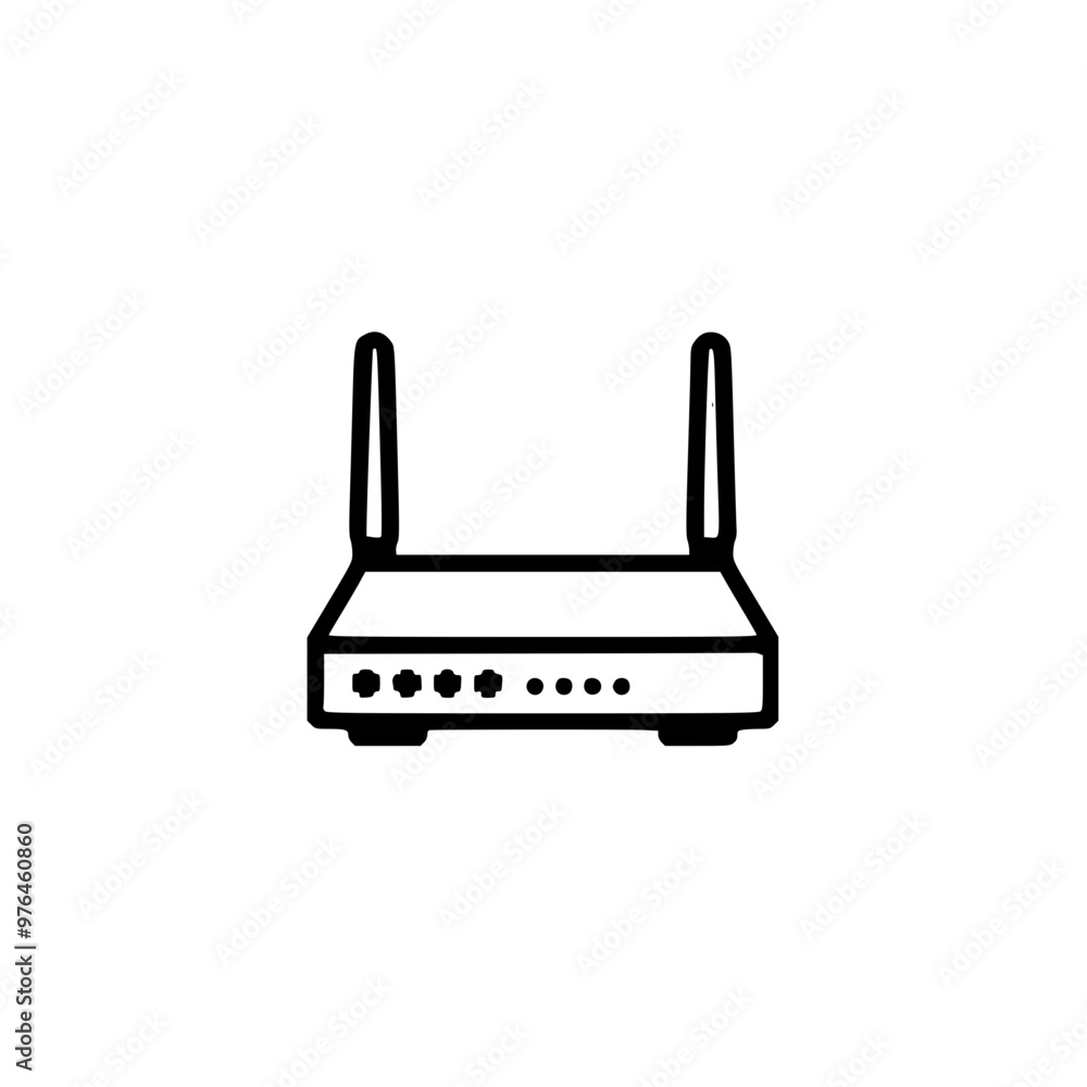 Black and white icon of a wireless router with two antennas Black and white icon of a wireless router with two antennas