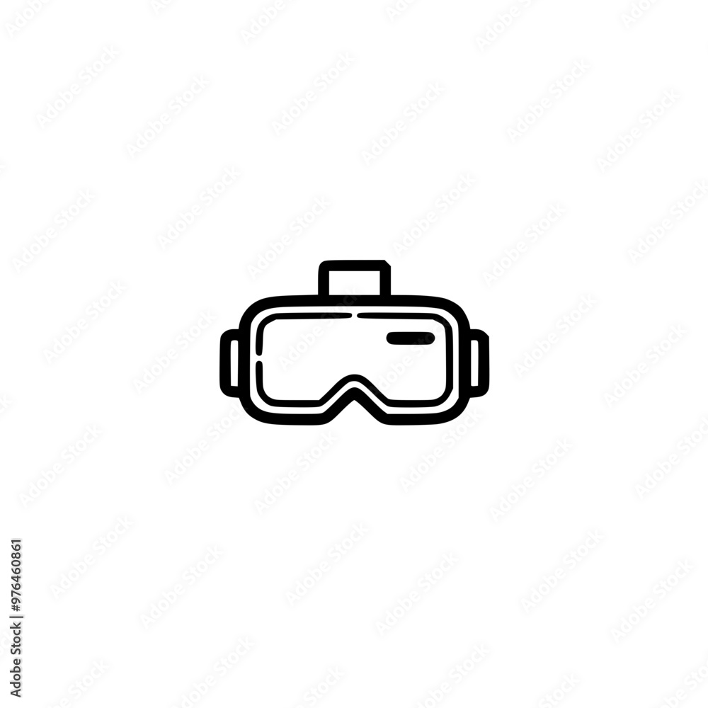 Outline of a virtual reality headset in black on a white background. Outline of a virtual reality headset in black on a white background.