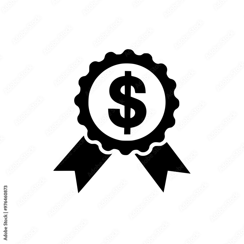 Black and white illustration of an award ribbon with a dollar sign, symbolizing financial achievement. Black and white illustration of an award ribbon with a dollar sign, symbolizing financial achievement.