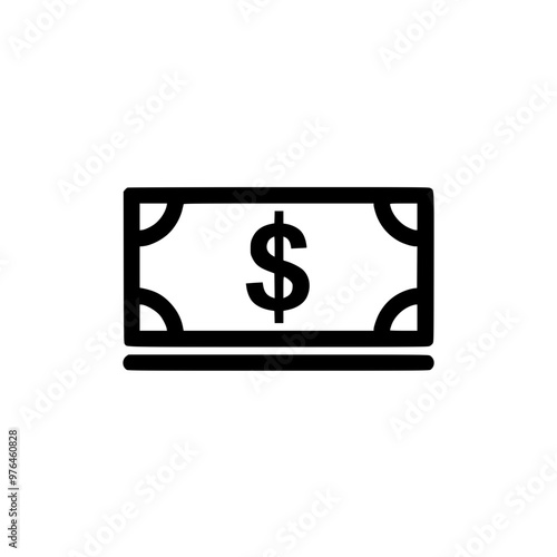 Simple black and white icon depicting a dollar bill with a dollar sign in the center.