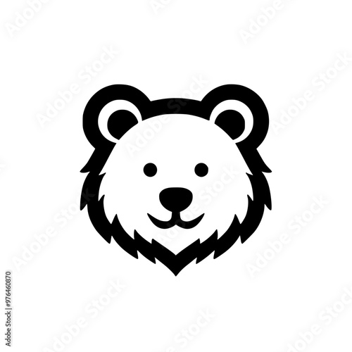 Cute black and white bear face vector illustration with simple design elements.