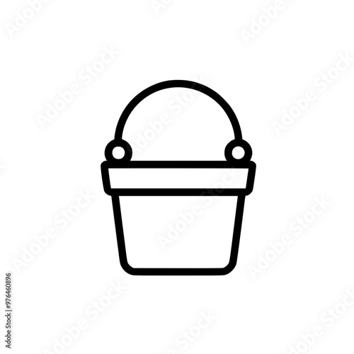 Simple black and white illustration of a bucket with a handle.