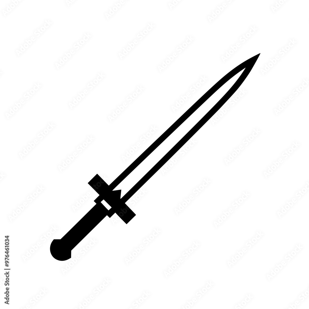 Silhouette of a straight medieval sword with crossguard on a white background. Silhouette of a straight medieval sword with crossguard on a white background.