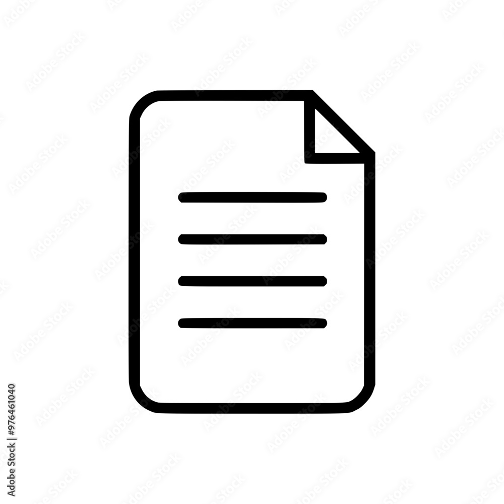Black and white icon of a document with lines of text and a folded corner. Black and white icon of a document with lines of text and a folded corner.