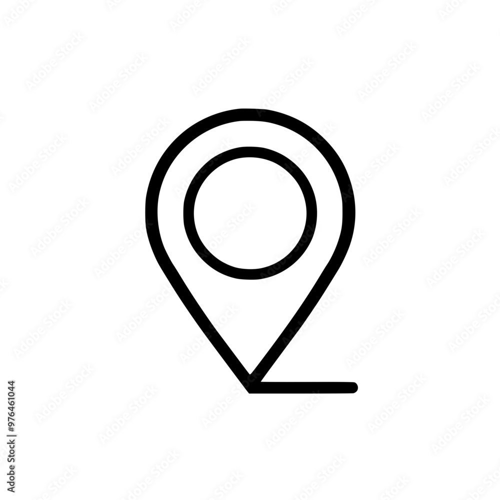 Fototapeta premium Minimalist black and white icon of a map pin or location marker.