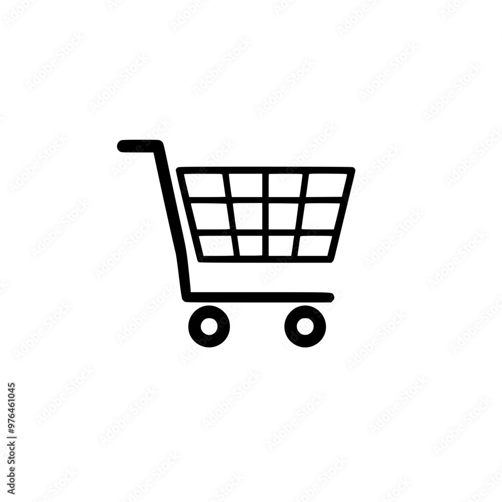 Minimalist black and white icon of a shopping cart on a white background. Minimalist black and white icon of a shopping cart on a white background.