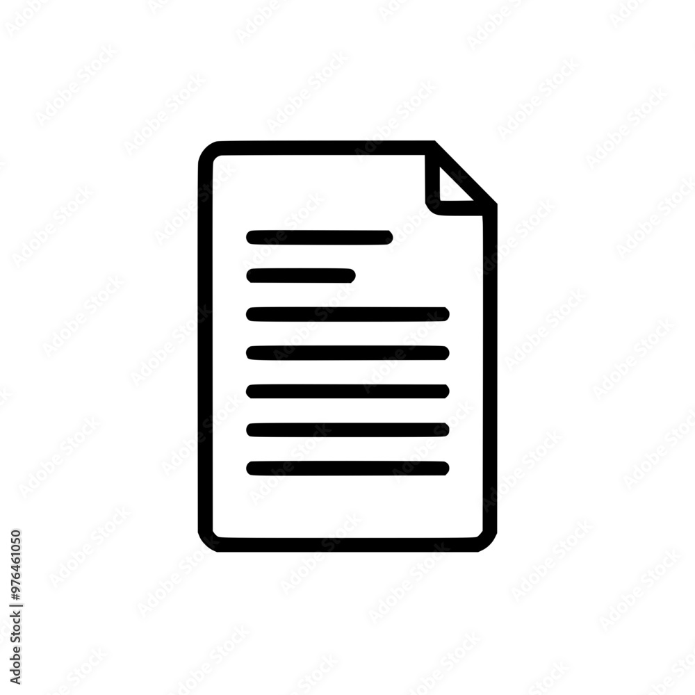 Simple icon of a document with text lines on a white background. Simple icon of a document with text lines on a white background.