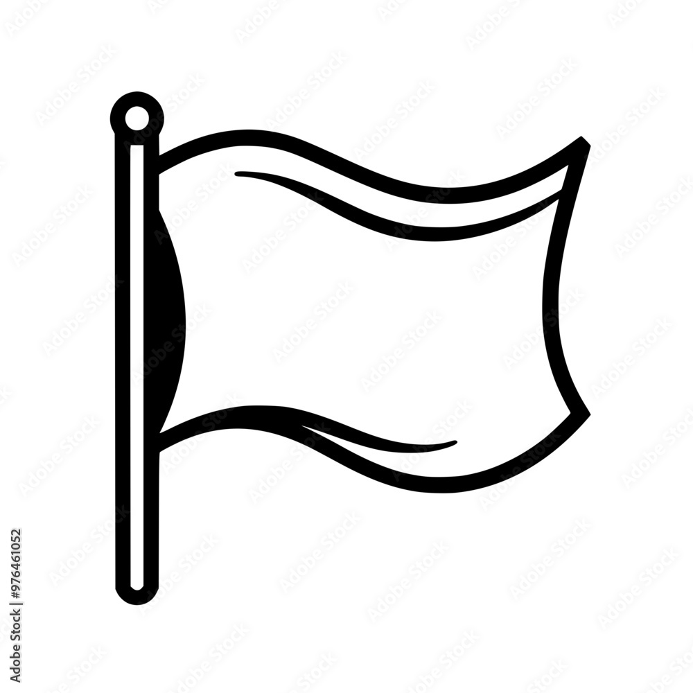 Simple black and white illustration of a waving flag on a pole.