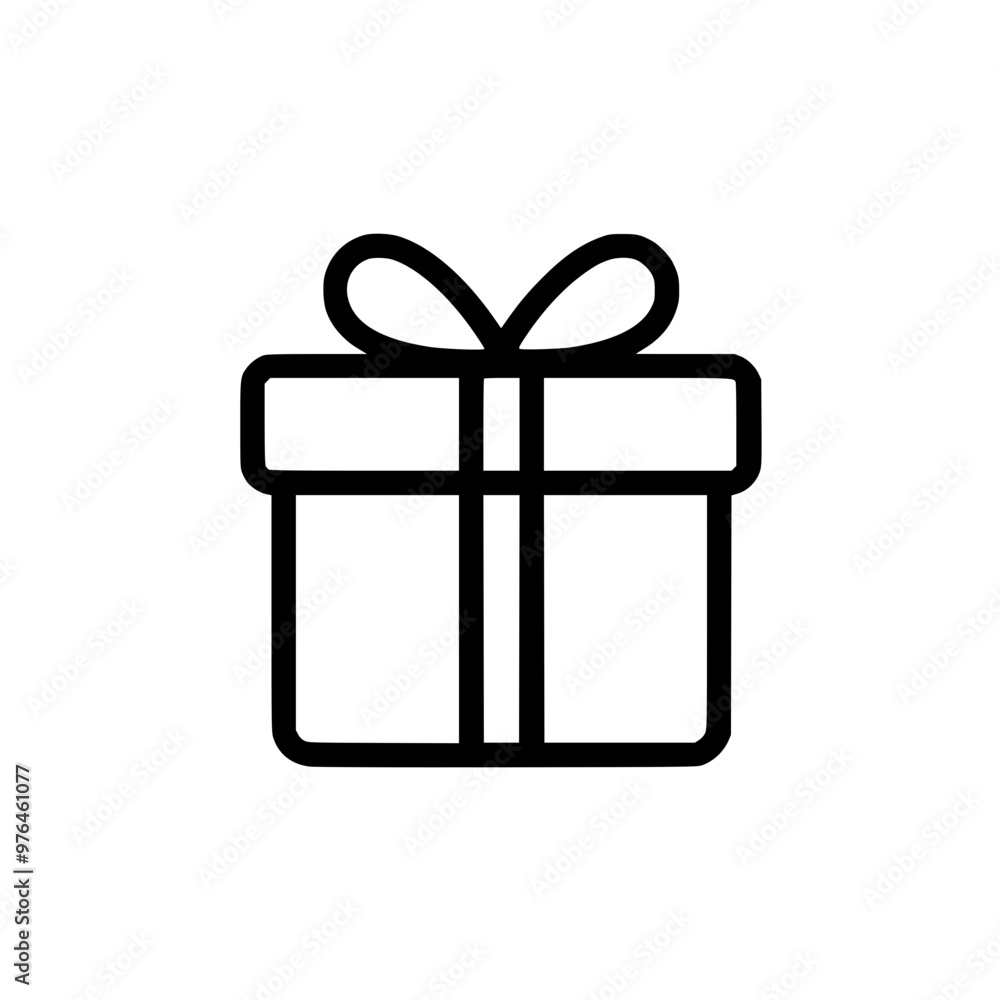 Minimalist black and white icon of a wrapped gift with a bow. Minimalist black and white icon of a wrapped gift with a bow.