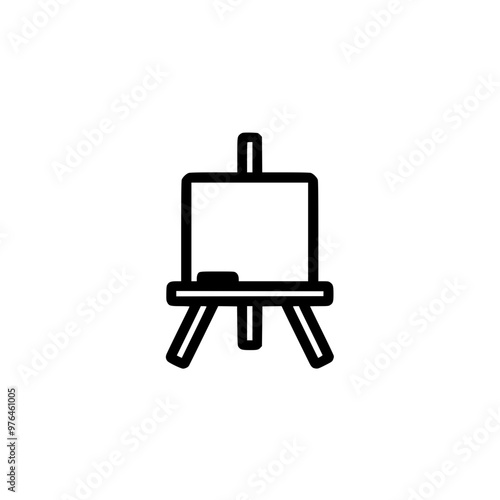 Minimalist black and white icon of an artist's easel with a blank canvas.