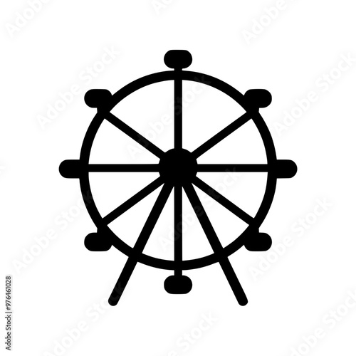 Silhouette of a Ferris wheel with multiple cabins in a simple, black design.