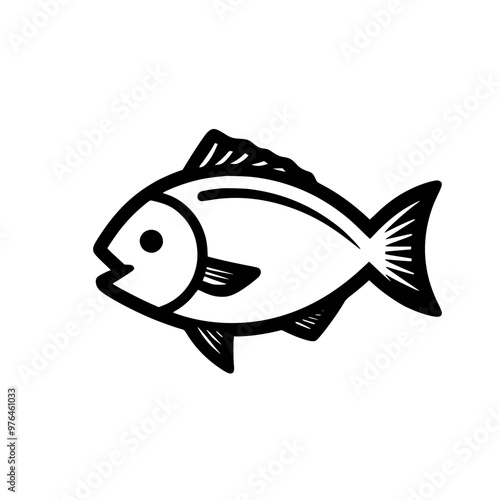Simple black and white illustration of a fish with clear outlines and details.