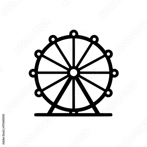Black and white illustration of a Ferris wheel with a minimalist design.