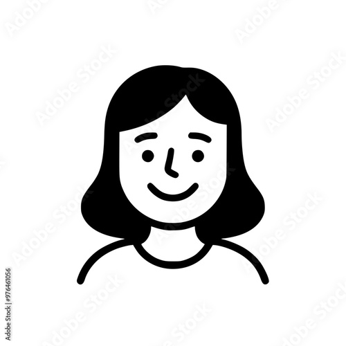 Smiling woman with short hair in a minimalist black and white illustration.