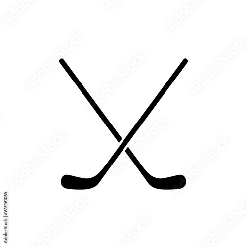 Silhouette of crossed hockey sticks on a white background.