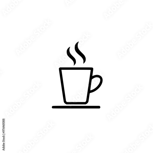 Minimalistic line drawing of a steaming hot beverage in a cup on a saucer.
