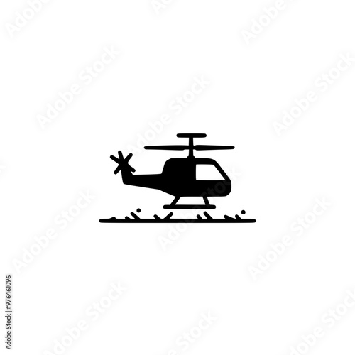 Black silhouette of a helicopter on a white background, emphasizing simplicity and modern design.