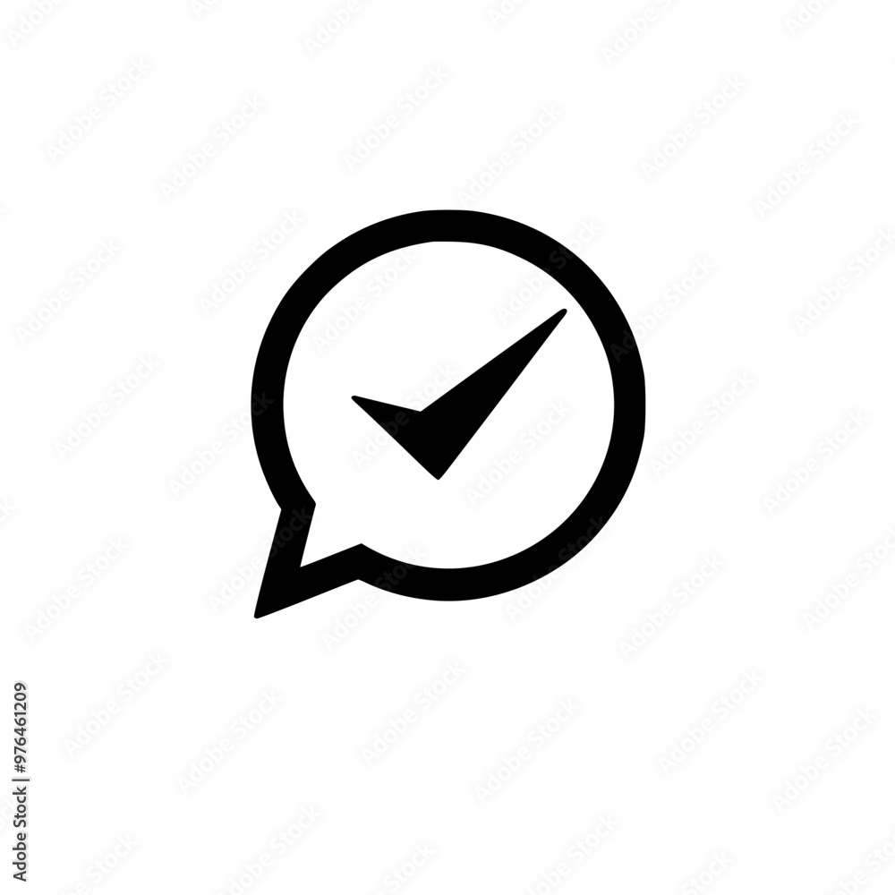 Black checkmark inside a speech bubble on a white background Black checkmark inside a speech bubble on a white background