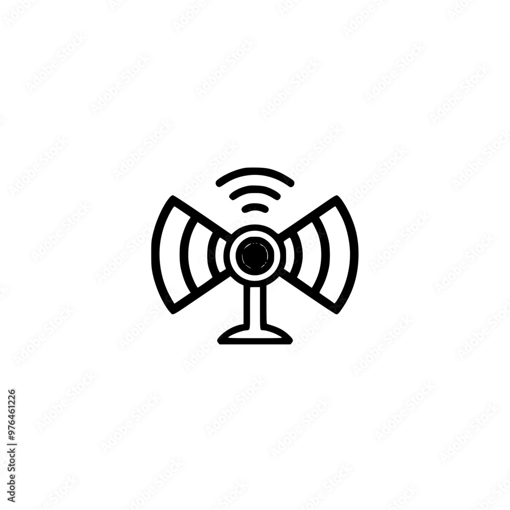 Black and white icon depicting a fan with Wi-Fi signal emanating from it, symbolizing wireless technology. Black and white icon depicting a fan with Wi-Fi signal emanating from it, symbolizing wireless technology.