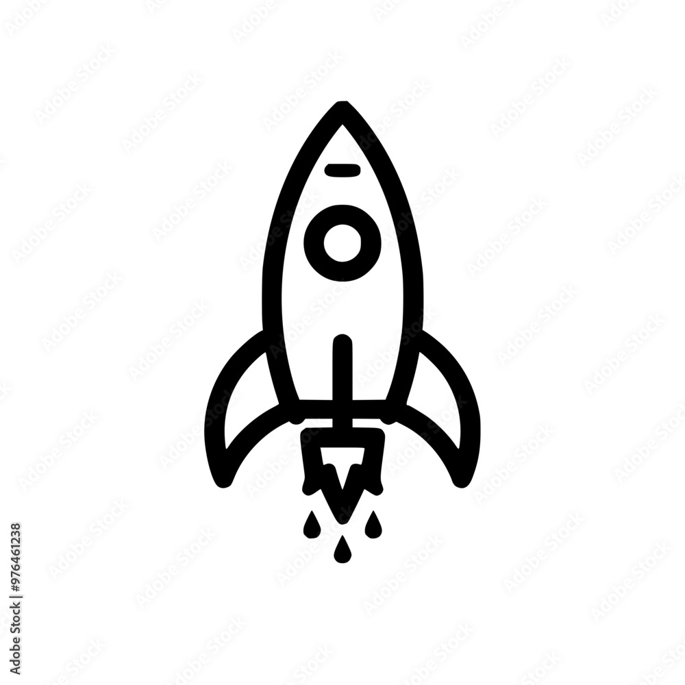 Minimalistic black and white rocket icon on a white background. Minimalistic black and white rocket icon on a white background.