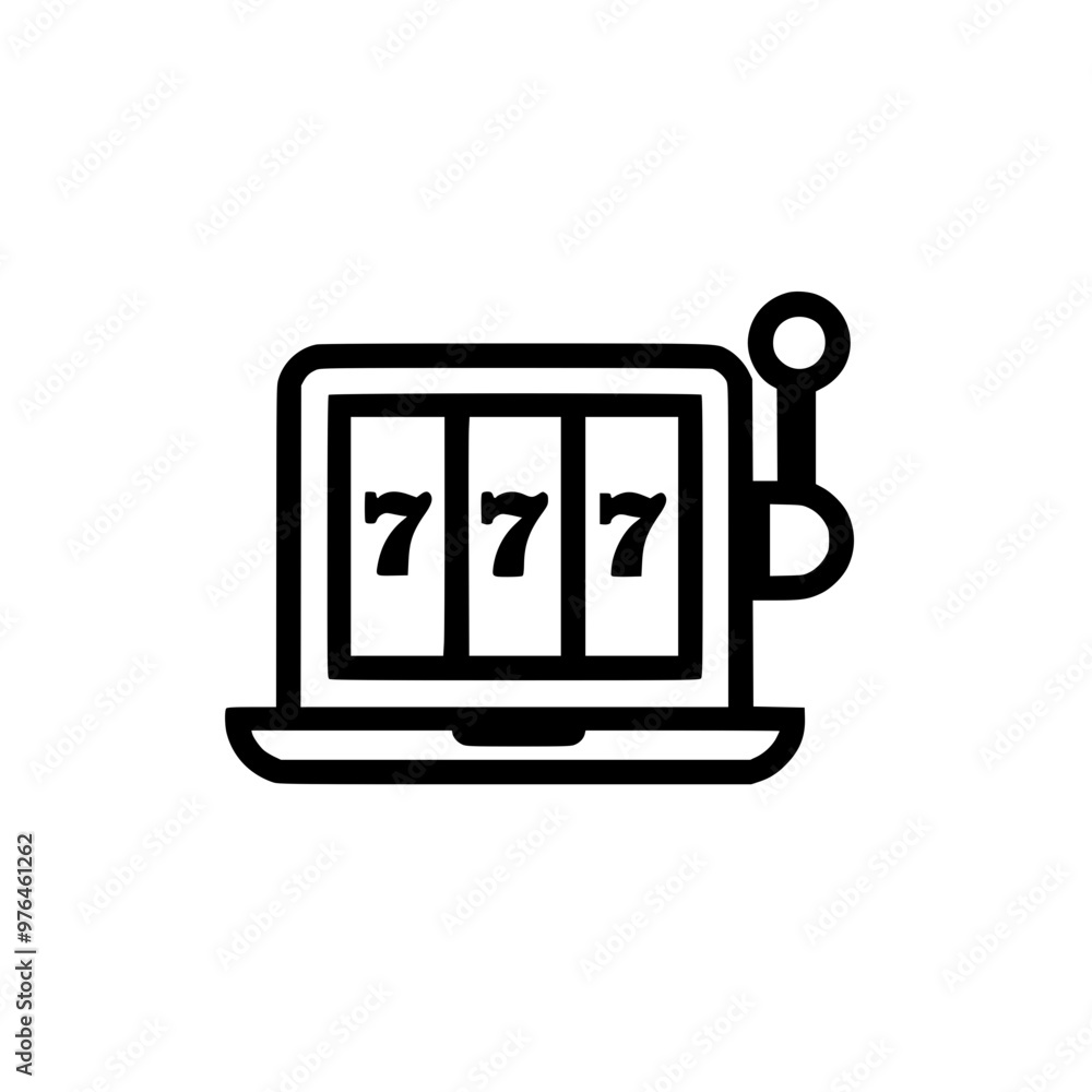 Illustration of an online slot machine with triple sevens on a laptop screen. Illustration of an online slot machine with triple sevens on a laptop screen.