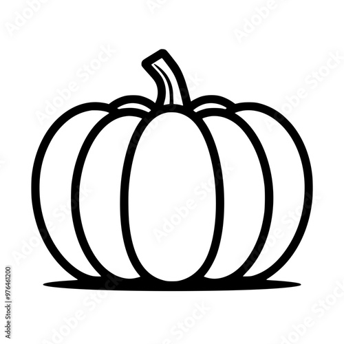 Black and white outline of a pumpkin with a thick stem, simple and bold design. photo