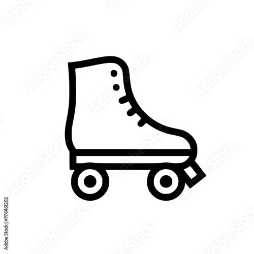 Outlined icon of a classic roller skate with four wheels and a high-top boot design.