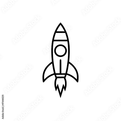 Vector illustration of a simple rocket icon in black lines on a white background.