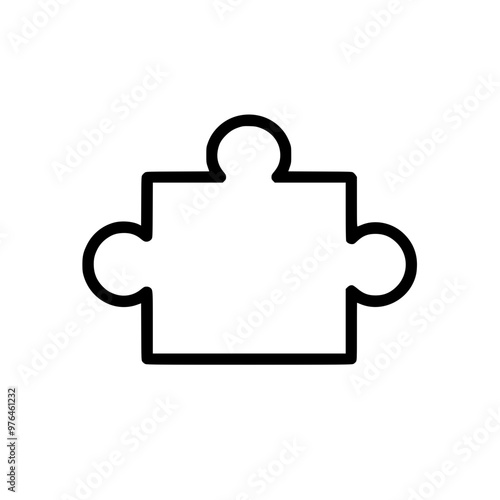 Black and white image of a single jigsaw puzzle piece with three connectors.