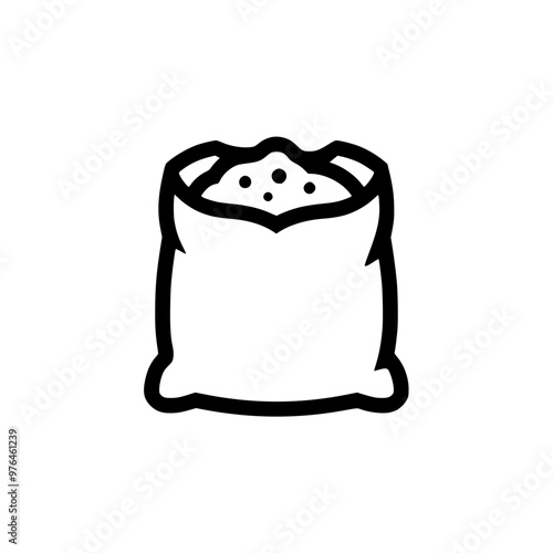 Illustration of a sack filled with grains or flour in black and white.