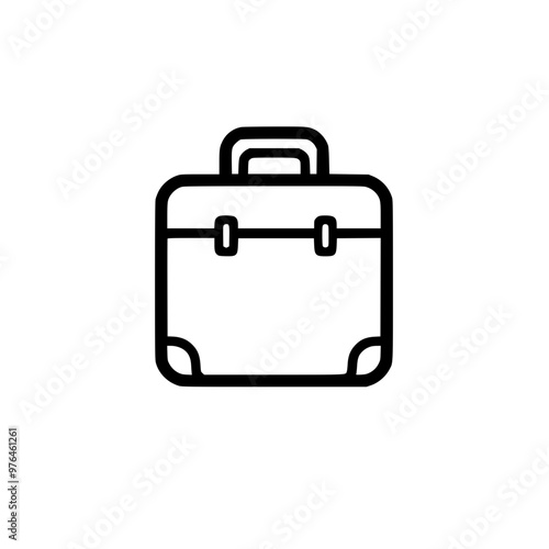 Simple black and white illustration of a briefcase with a handle and buckle straps.