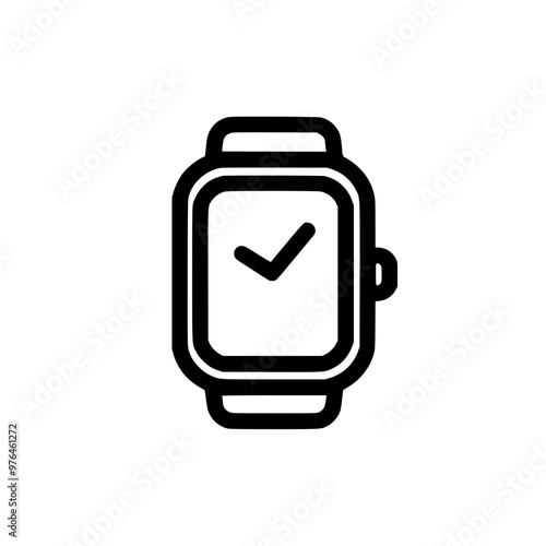 Minimalist black and white smartwatch icon with a checkmark displayed on its screen.