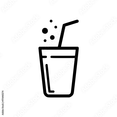 Simple black and white icon of a fizzy drink with a straw in a glass.