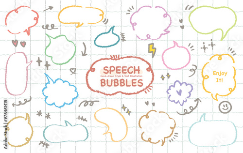 Cute Memo collection.Set of blank colorful speech bubble in flat design for short message. Chat balloon in hand drawn style.Cute vector illustration Sticker for chat symbol, talk dialog word  text box