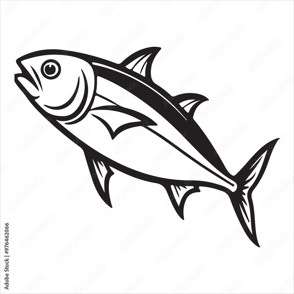 Naklejka premium Yellowtail fish silhouette vector art illustration.