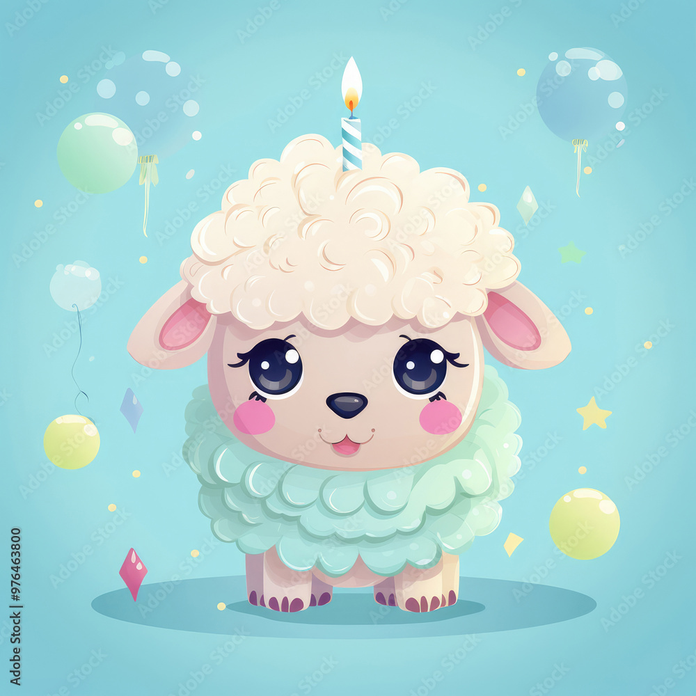 Naklejka premium Cute Cartoon Birthday Sheep