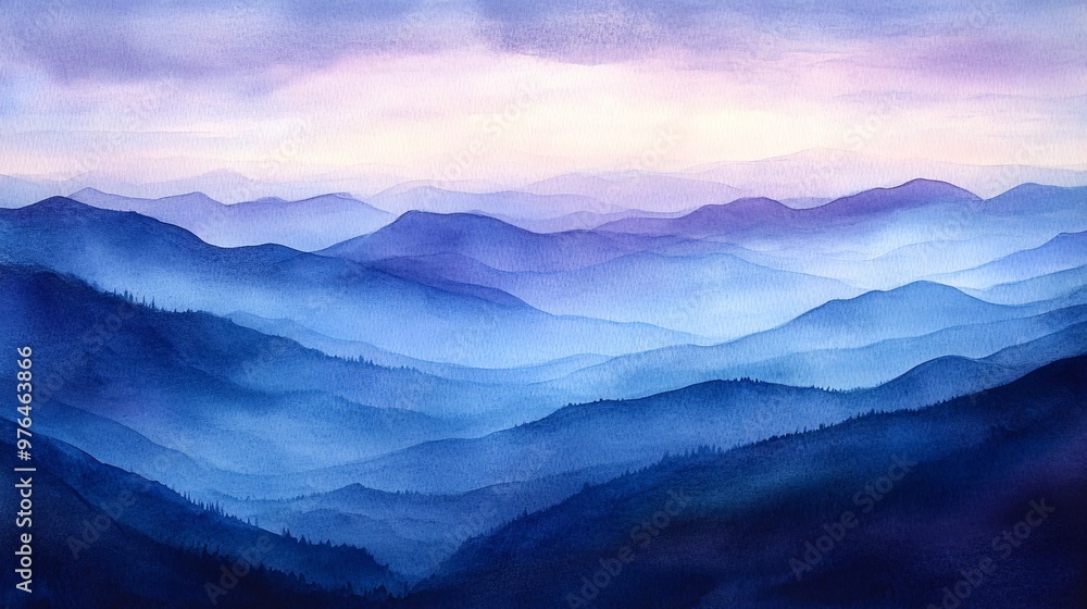 Abstract watercolor painting of a mountain range with a light purple sky. Abstract watercolor painting of a mountain range with a light purple sky.