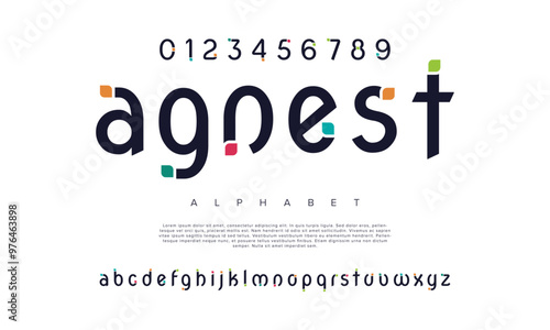 Agnest creative modern geometric urban alphabet font. Digital abstract futuristic, game, techno, robot, music, logo, sport, minimal technology typography. Simple numeric vector illustration