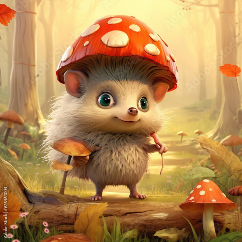 Cute Cartoon HedgeHog Charcter in a Meadow photo