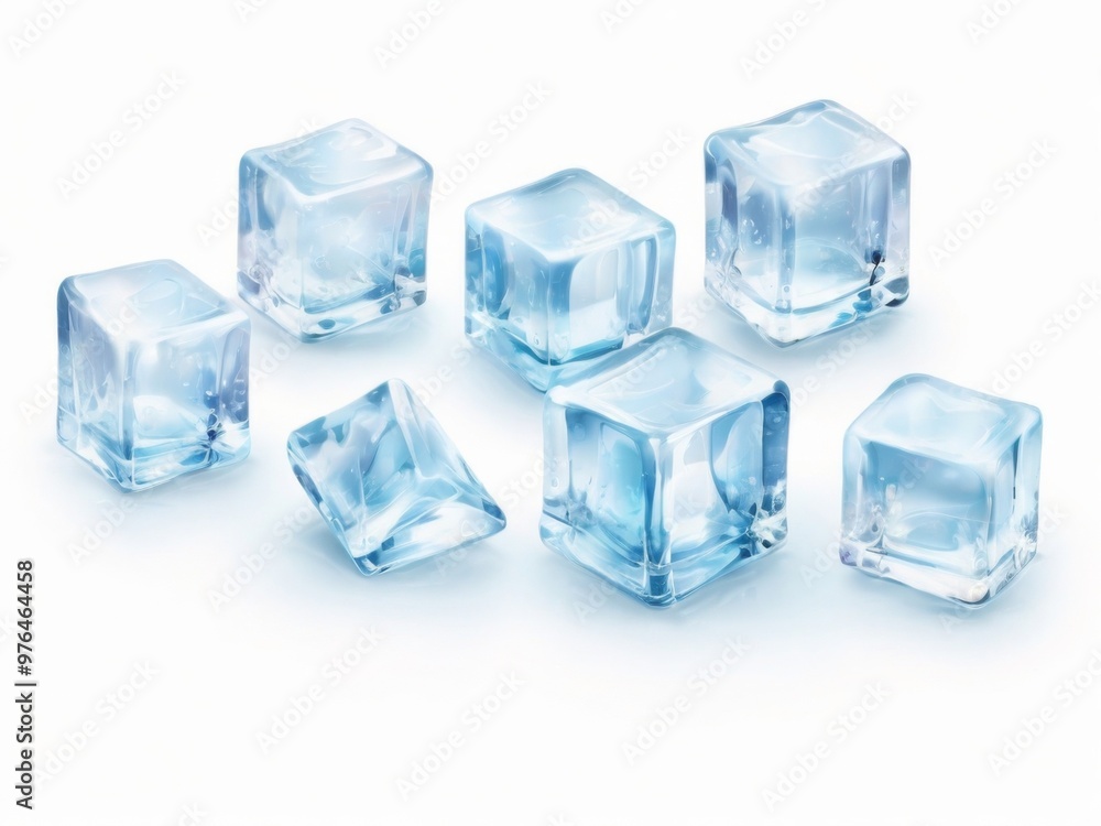 Crystal clear ice cubes scattered background Crystal clear ice cubes scattered background