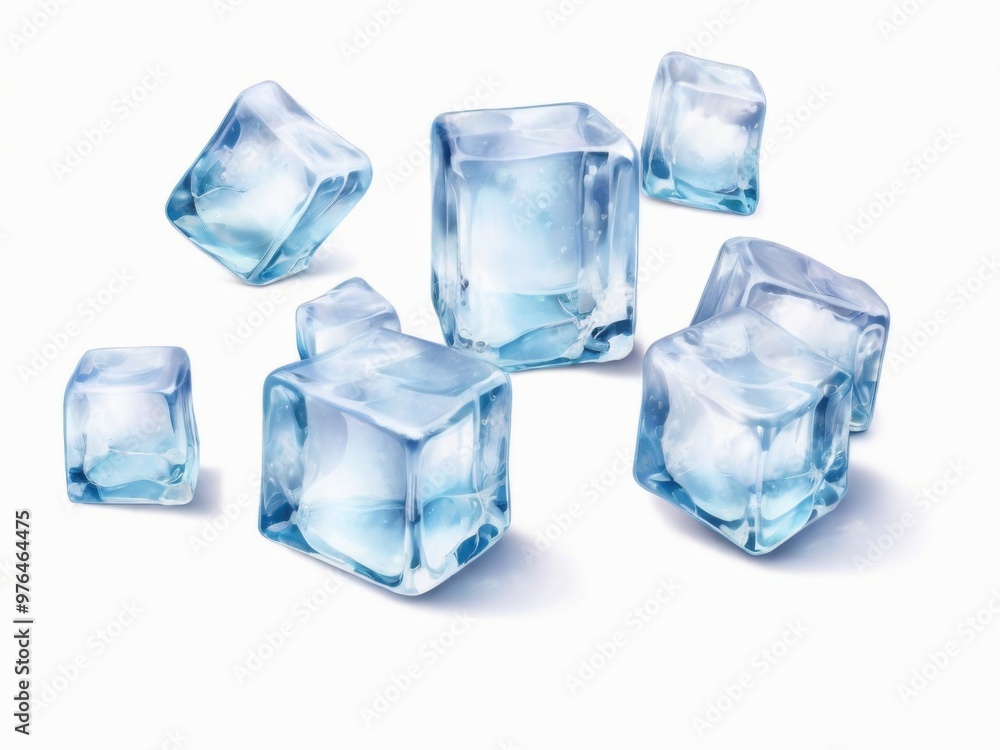 Crystal clear ice cubes scattered background Crystal clear ice cubes scattered background